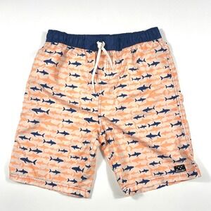 Big Chill Boys Shark Print Swim Trunks Peach Navy XL 14-16 Beach Summer Vacation